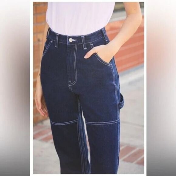 JOHN GALT Brandy Melville Ariana High Rise Loose Carpenter Jeans Sz Small Blue - Picture 2 of 9